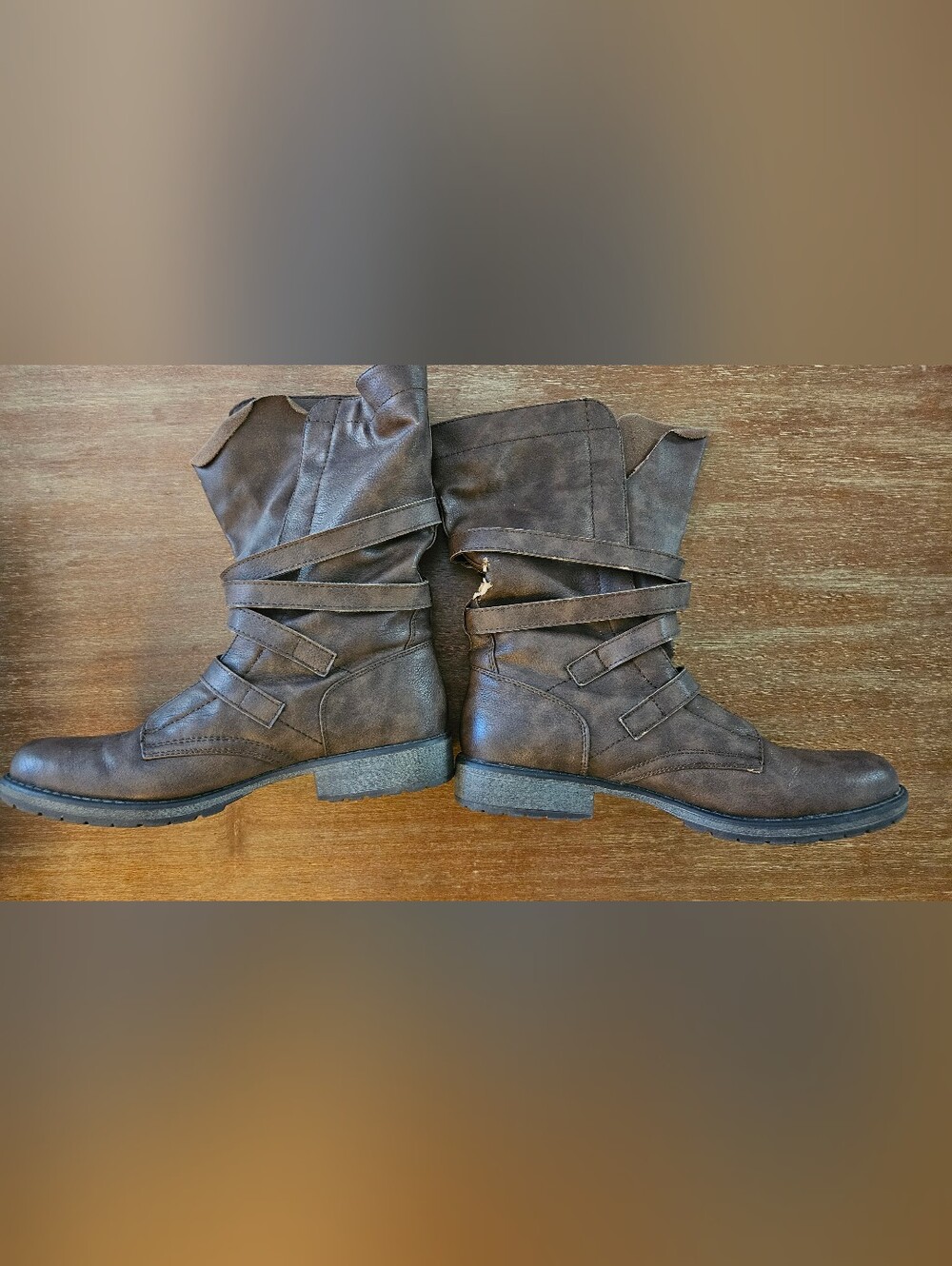 Madden Girl Brown Buckled Combat Moto Boots Crash Brown Size 9 Womens Boots - Picture 7 of 13